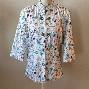 Joni B White Floral Embroidered Kimono Top Blouse Sophisticated Elevated Small